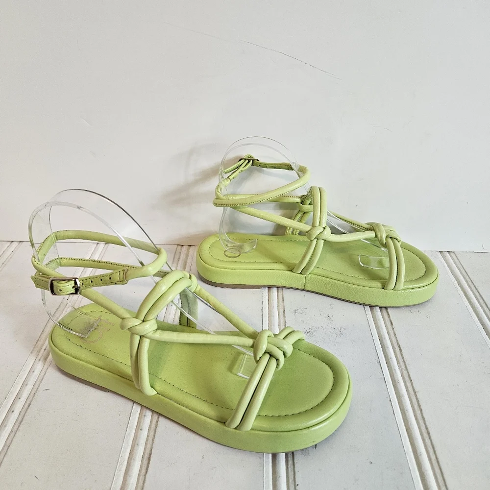 Off Yellow Flatform Knotted Sandals Womens Sz 7 Ankle Strap Chunky Heel Platform - Picture 4 of 16
